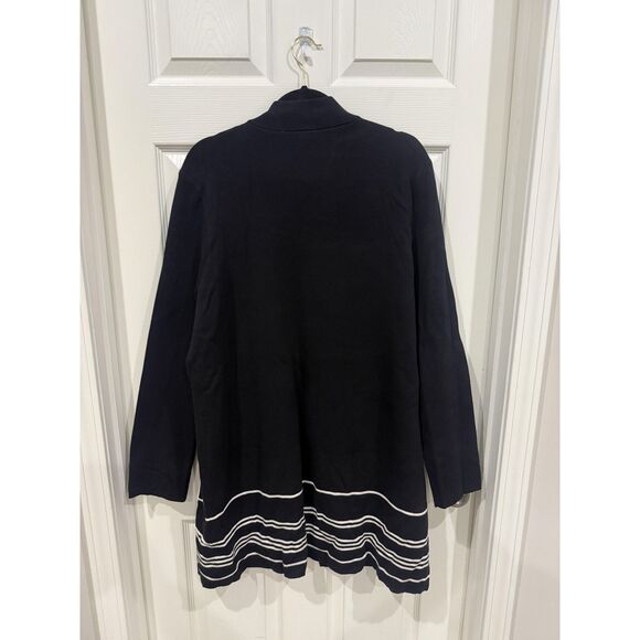 Ann Taylor Factory Sweater Womens XL Black Open Front Long Striped Hem Cardigan - Picture 3 of 11